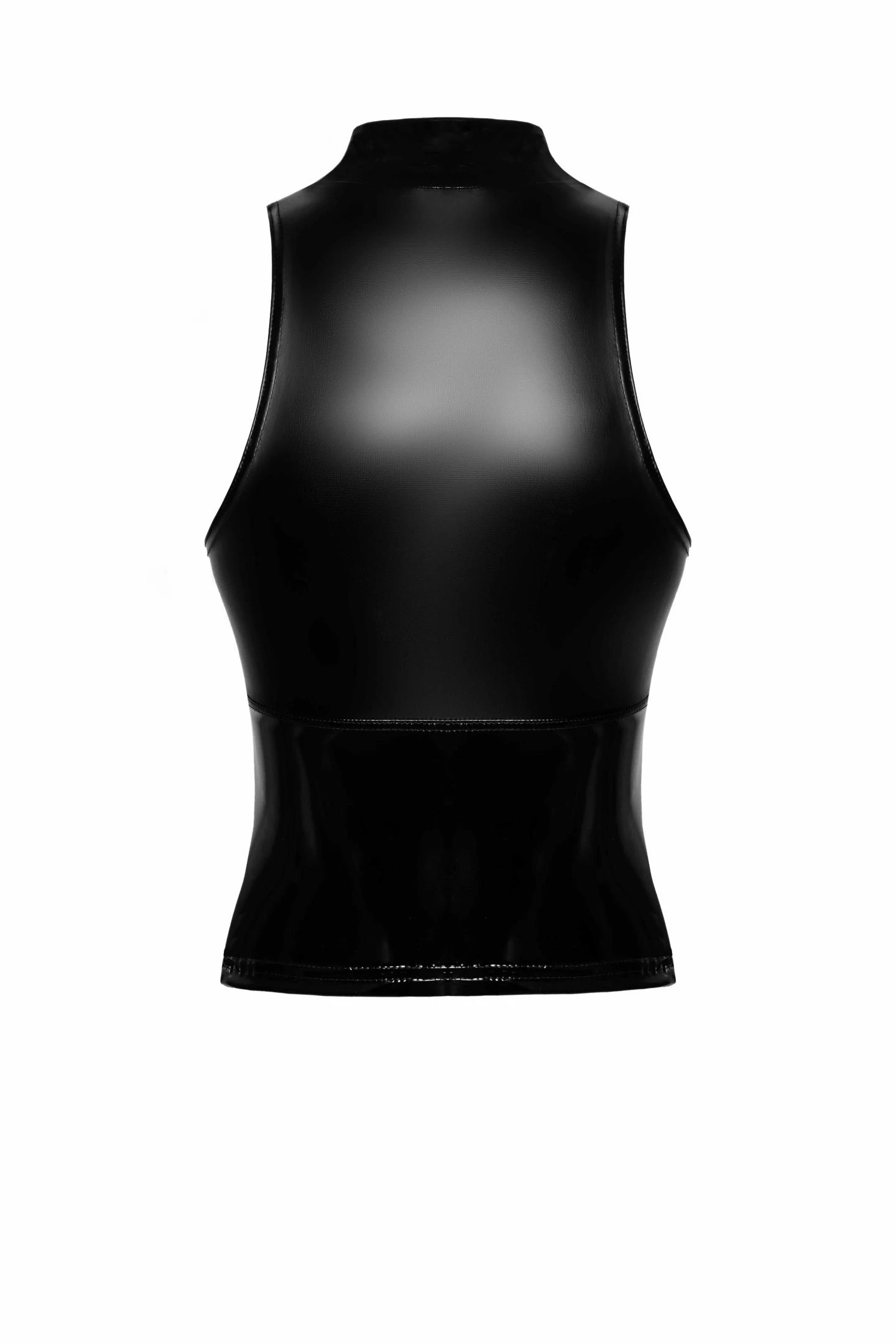 Top mit Zip F324 Ärmelloses enges Top mit Stehkragen aus Powerwetlook Noir Handmade Top mit Zip F324 Ärmelloses enges Top mit Stehkragen aus Powerwetlook Noir Handmade