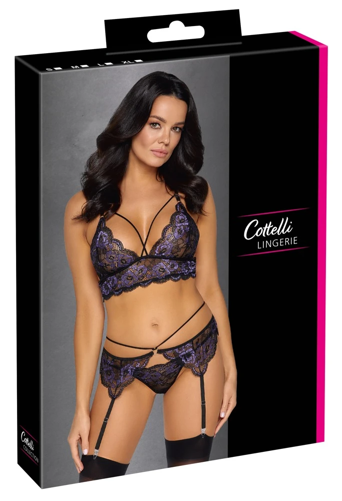 Cottelli LINGERIE Bralette String Strapsgurt Set Stretchriemen am Dekollete und Hüfte