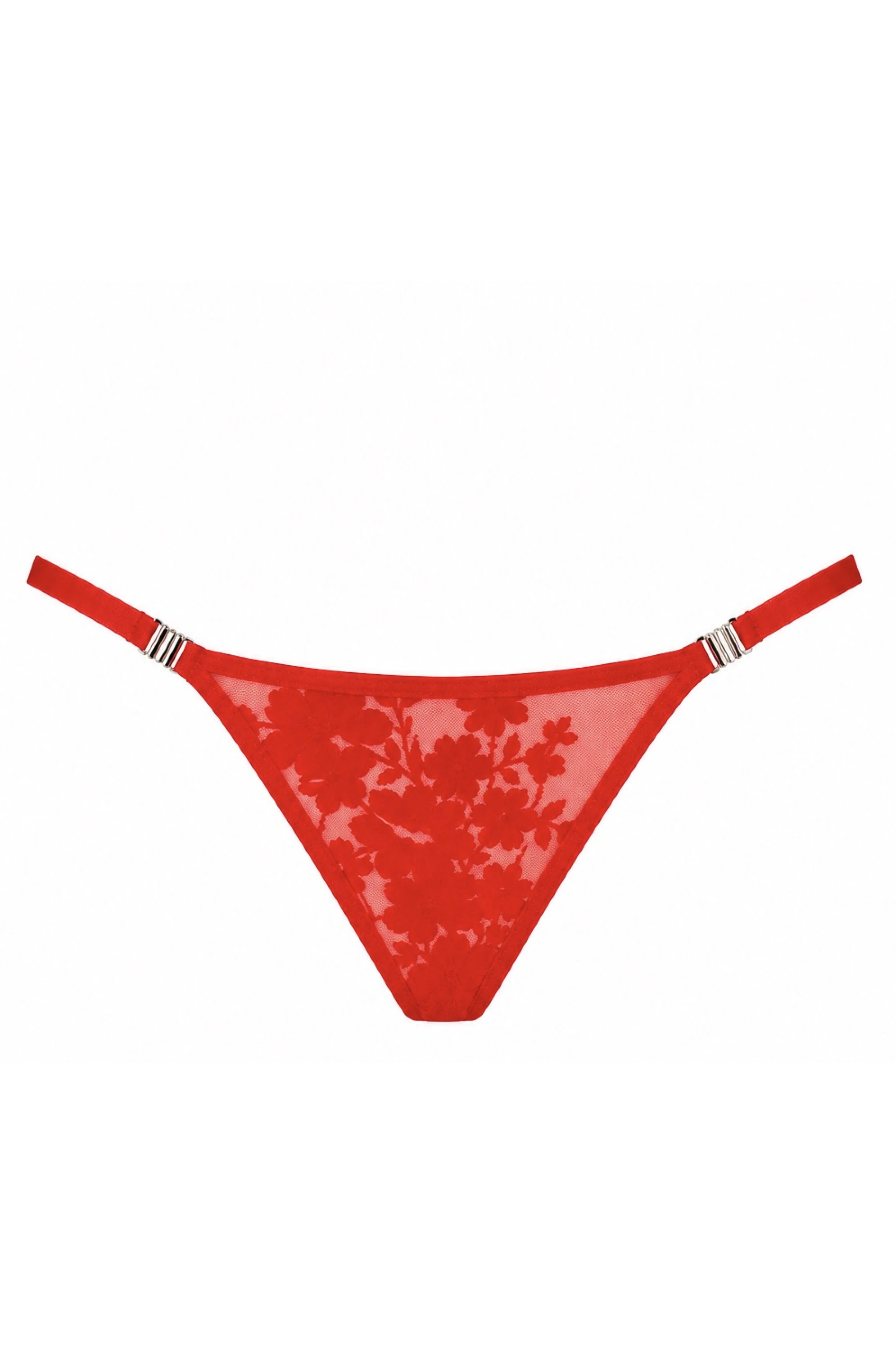 String aus transparentem Tüll - Noir Handmade F420 Plaything - sexy in Rot mit floralem Flockmuster und seitlichen Metallverschlüssen