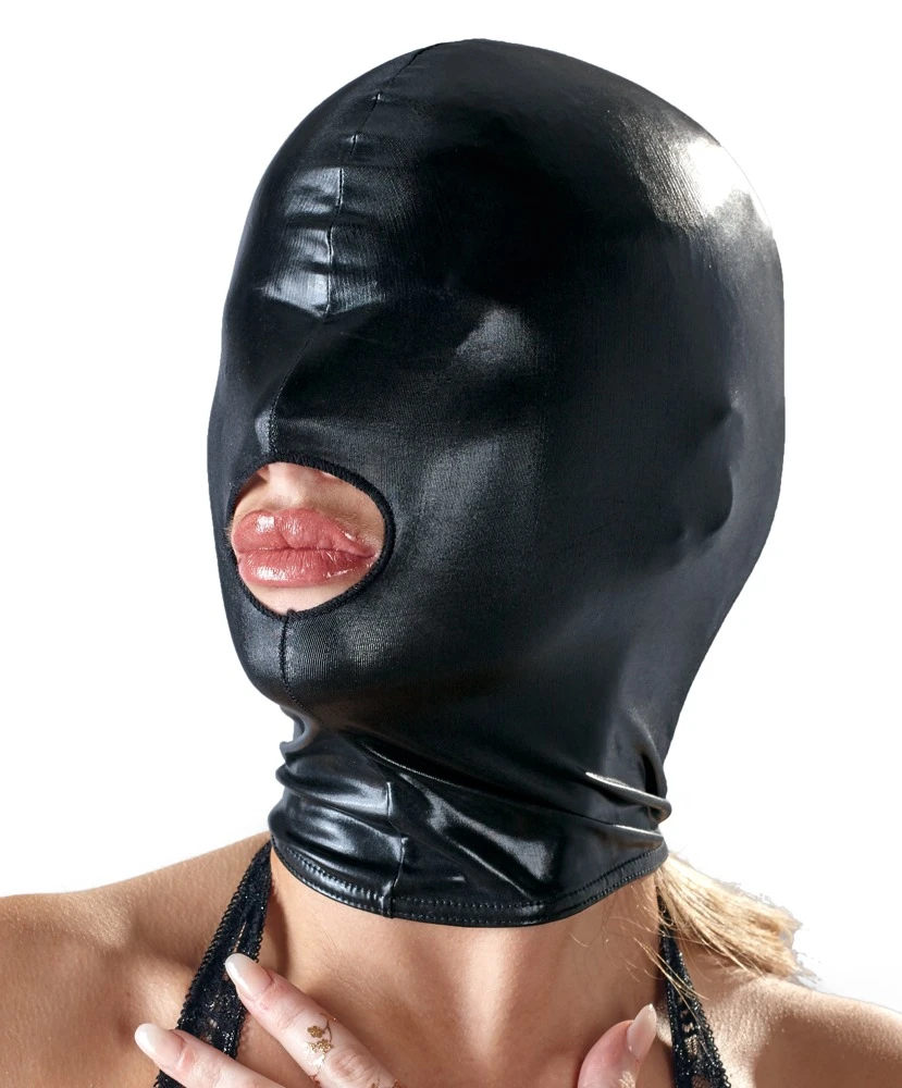 Bad Kitty Eng anliegende Kopfmaske im schwarzen, hochglänzenden Wetlook.