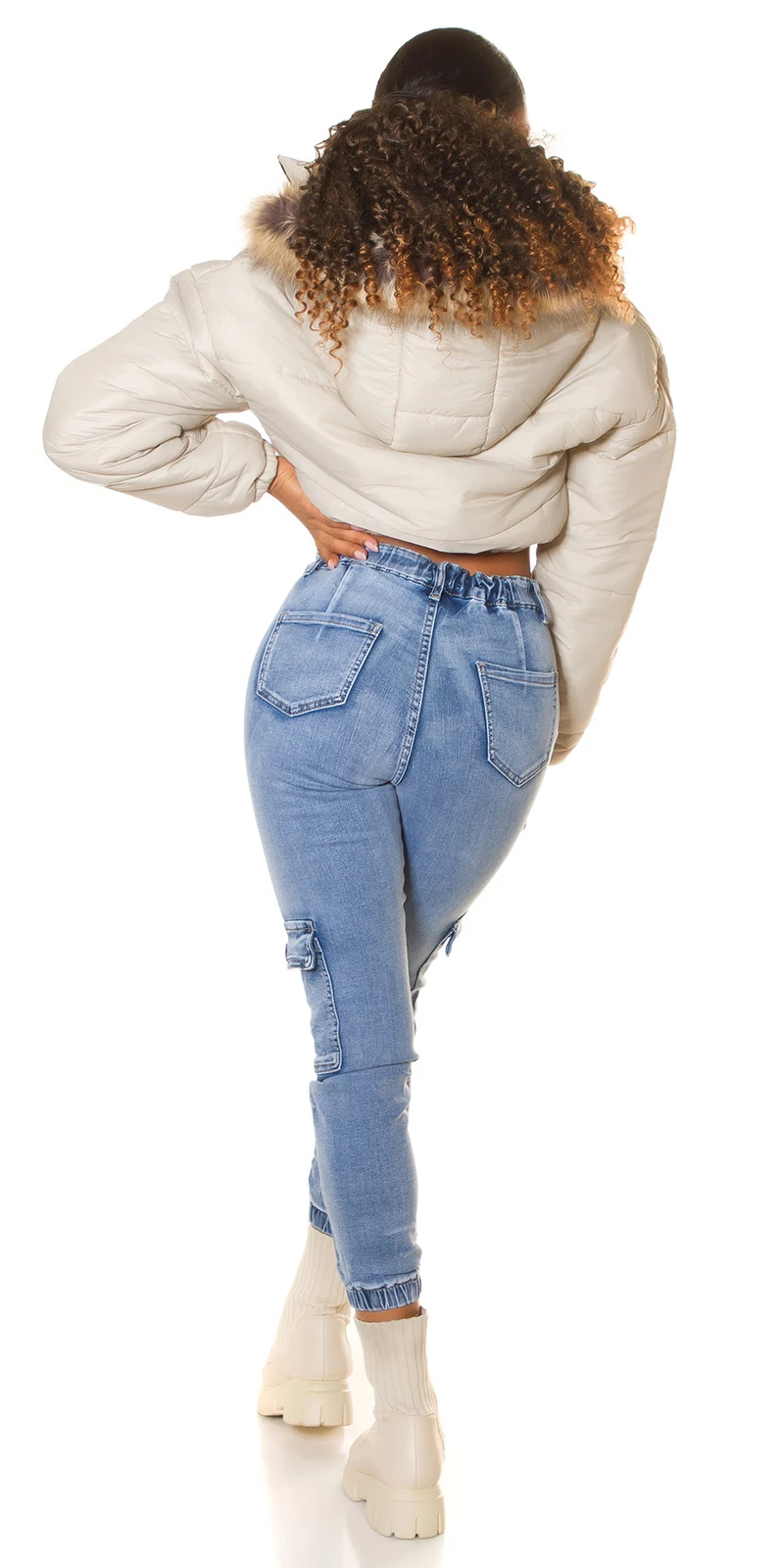 Acid Washed Cargo Röhren Jeans im High Waist-Style Acid Washed Cargo Röhren Jeans im High Waist-Style