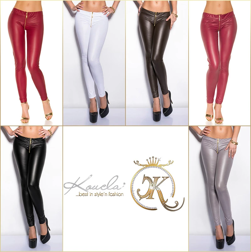 Hüft Leggings Wet Look Zipper