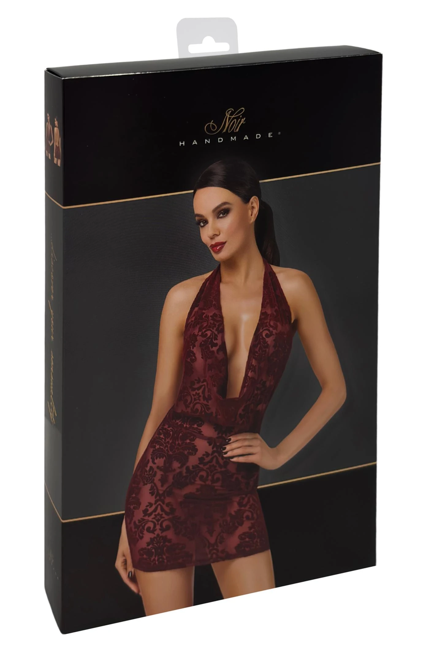 F385 Minikleid Kinky Royal aus weichem elastischem Netz mit floralem Samtdruck, tiefem Wasserfallausschnitt und rückenfreiem Design bis zum Po von Noir Handmade F385 Minikleid Kinky Royal aus weichem elastischem Netz mit floralem Samtdruck, tiefem Wasserfallausschnitt und rückenfreiem Design bis zum Po von Noir Handmade
