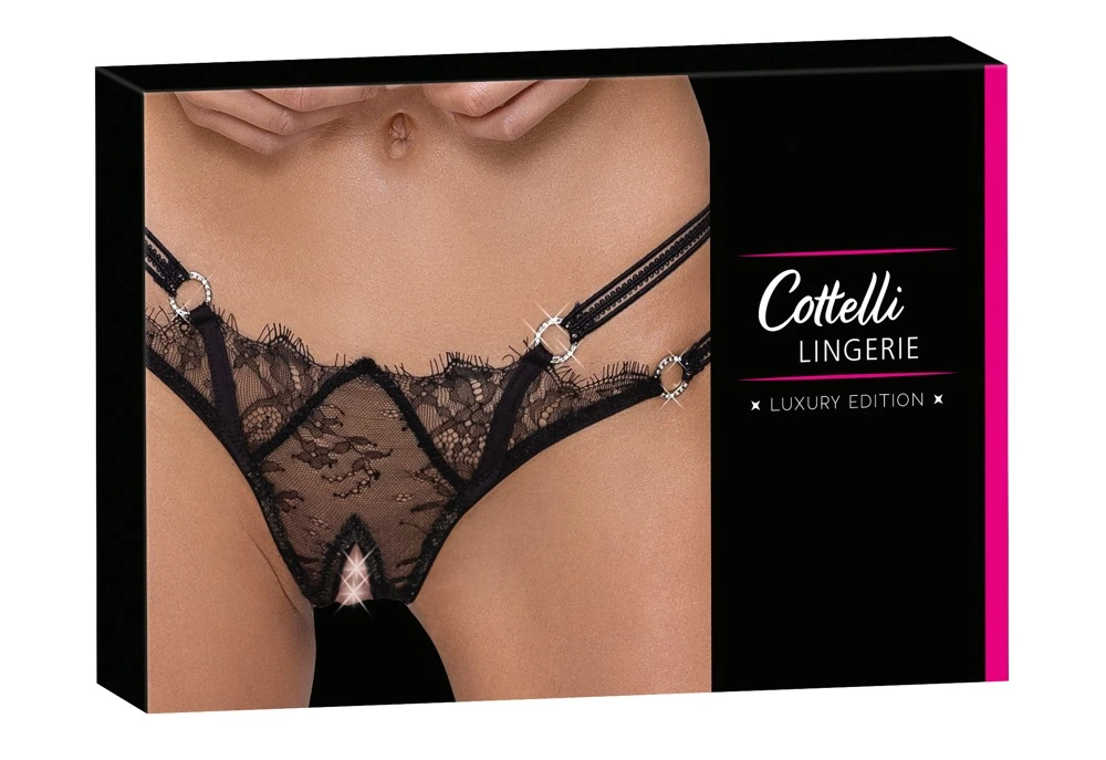 Cottelli LINGERIE Riostring ouvert Eyelash-Spitze mit Strasselementen