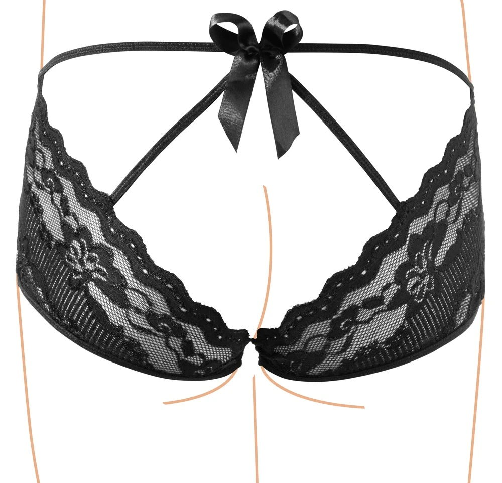 Cottelli LINGERIE Panty schwarz fast offenem Po mit Schleife aus elastischer Spitze