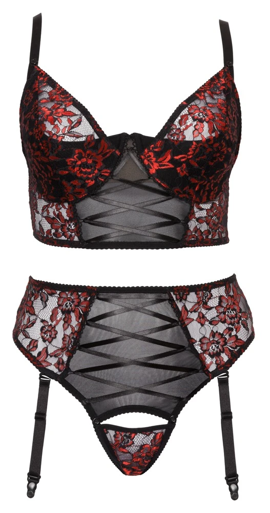 Cottelli Verführerisches Dessous-Set mit Spitze und Satin-Zierschnürungen Cottelli Verführerisches Dessous-Set mit Spitze und Satin-Zierschnürungen
