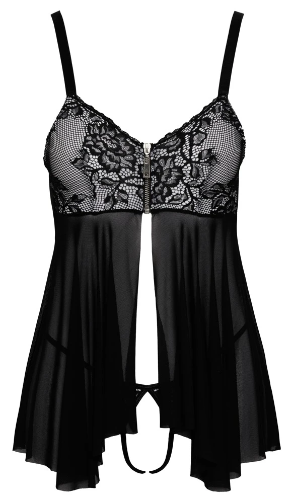 Cottelli LINGERIE Babydoll und String Dekollete mit Reißverschluss mit feiner Spitze