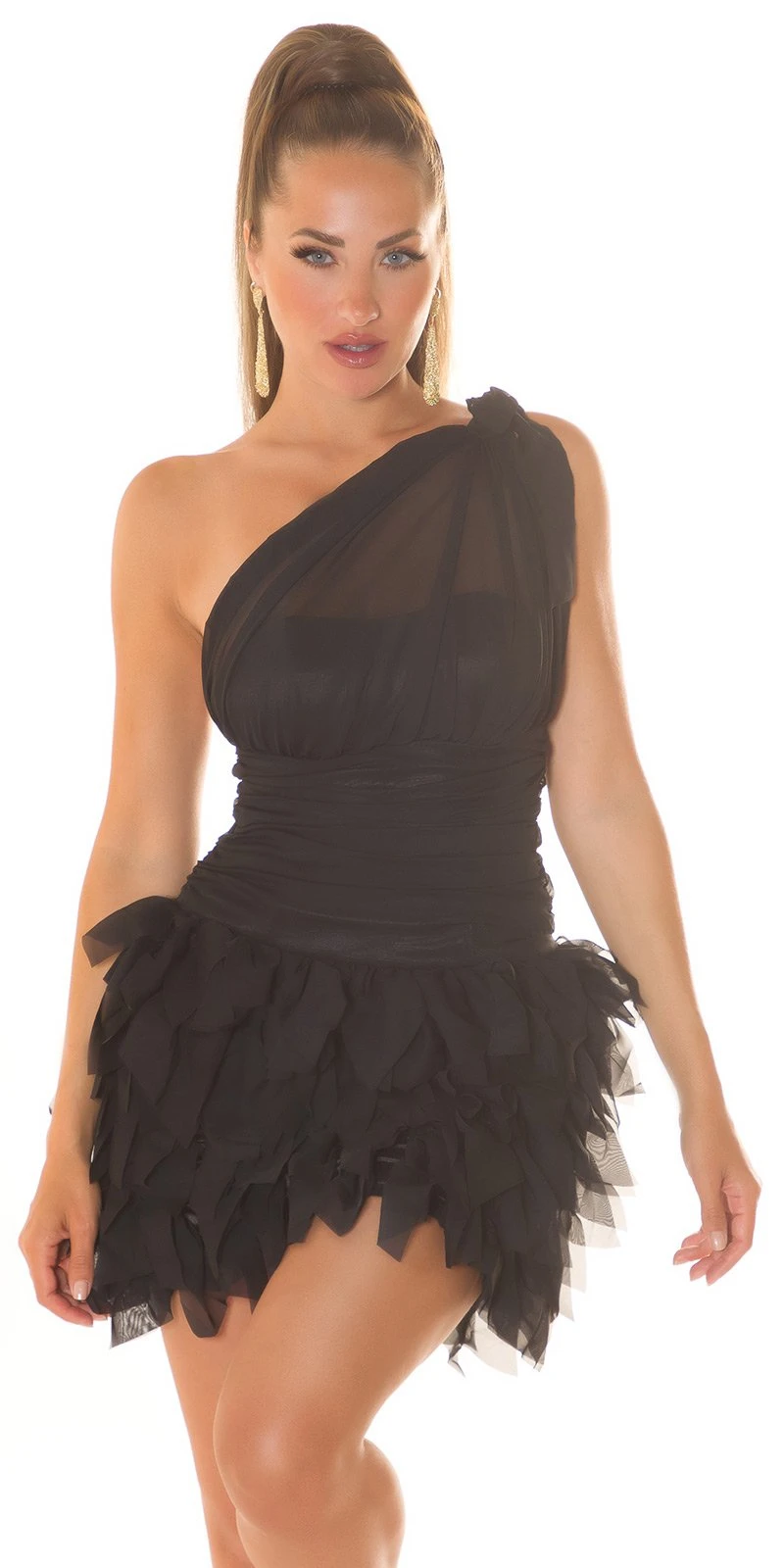 One Shoulder Chiffon Satin Look Party Minikleid One Shoulder Chiffon Satin Look Party Minikleid