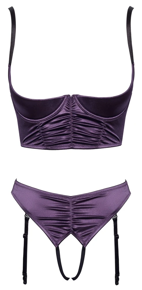 Cottelli LINGERIE Dessous Set Hebe Set lila Stretch-Satin ouvert im Set Bügelhebe BH