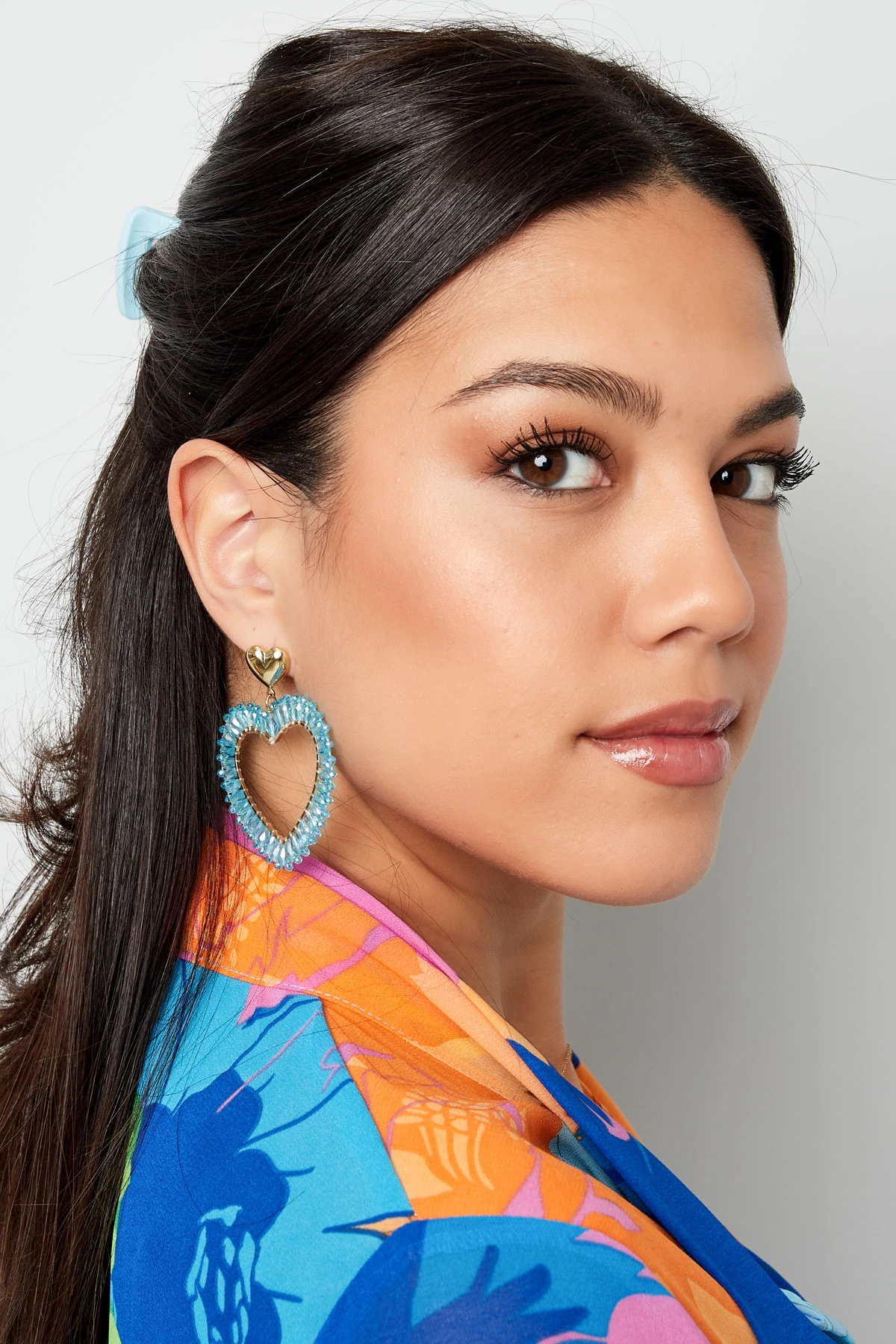 Herzohrringe hängend mit Kupferkristallglas Herzohrringe hängend mit Kupferkristallglas