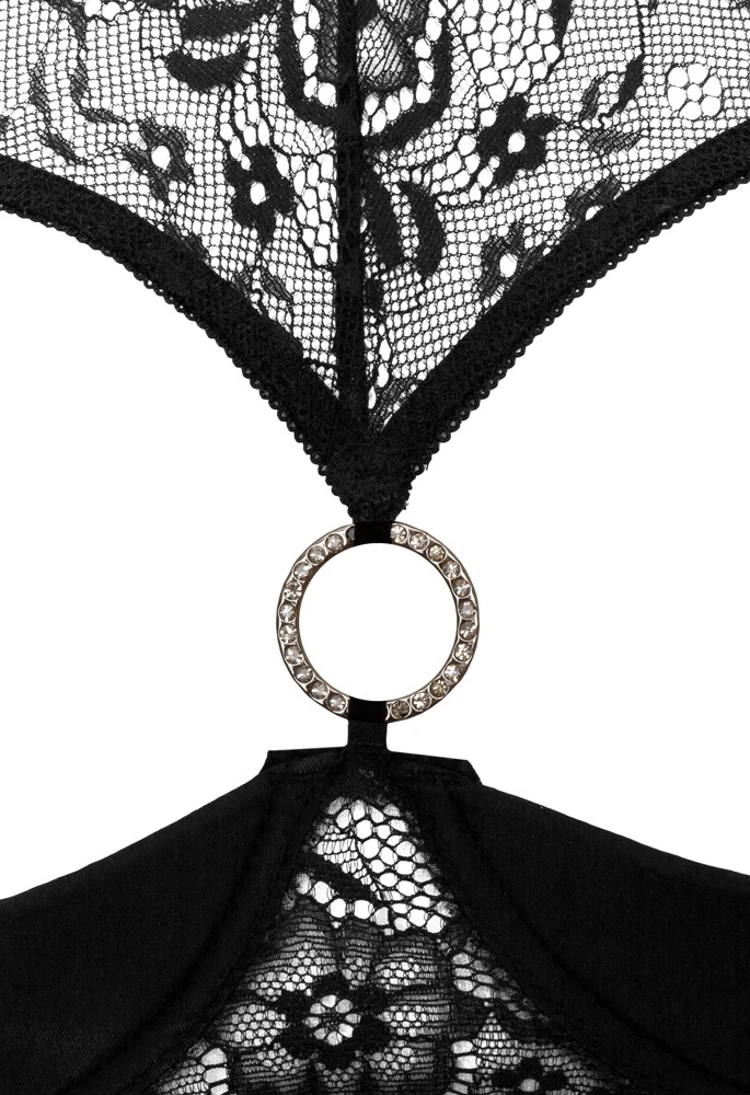 Cottelli LINGERIE Wattierten Hebe BH und Ouvert String aus Spitze mit Glitzerelemente