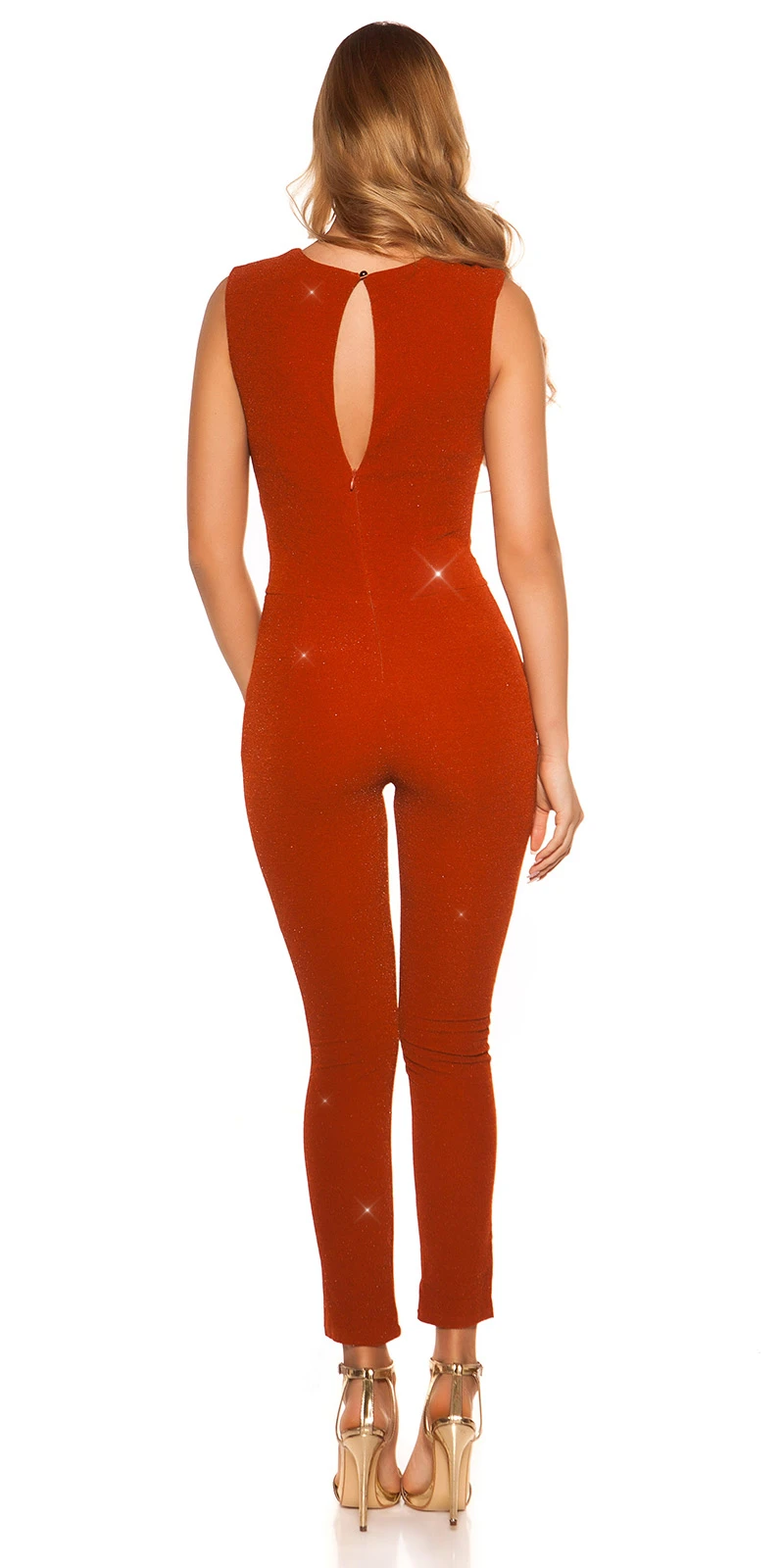 Sexy Glitter Jumpsuit Ärmellos mit Zier-Gürtelschnalle Sexy Glitter Jumpsuit Ärmellos mit Zier-Gürtelschnalle