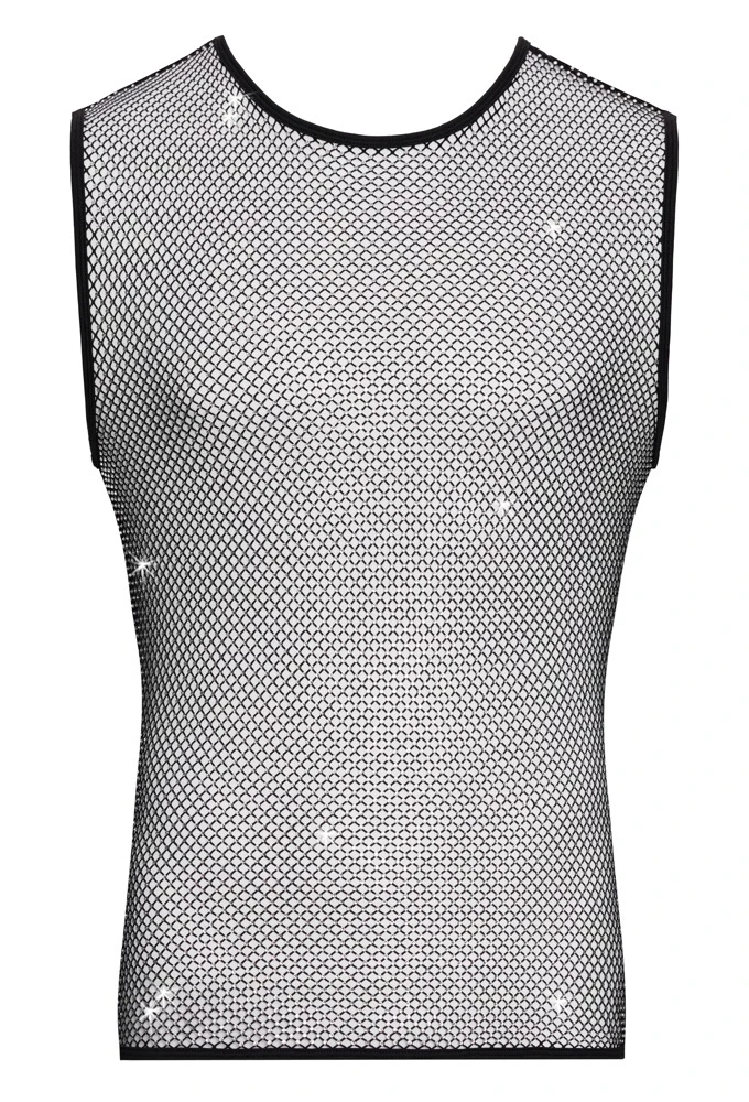 Provokantes Herren-Netzshirt in transparenter Schwarz-Optik mit funkelnden Glitzersteinchen und sinnlichem Wetlook-Flair von Svenjoyment