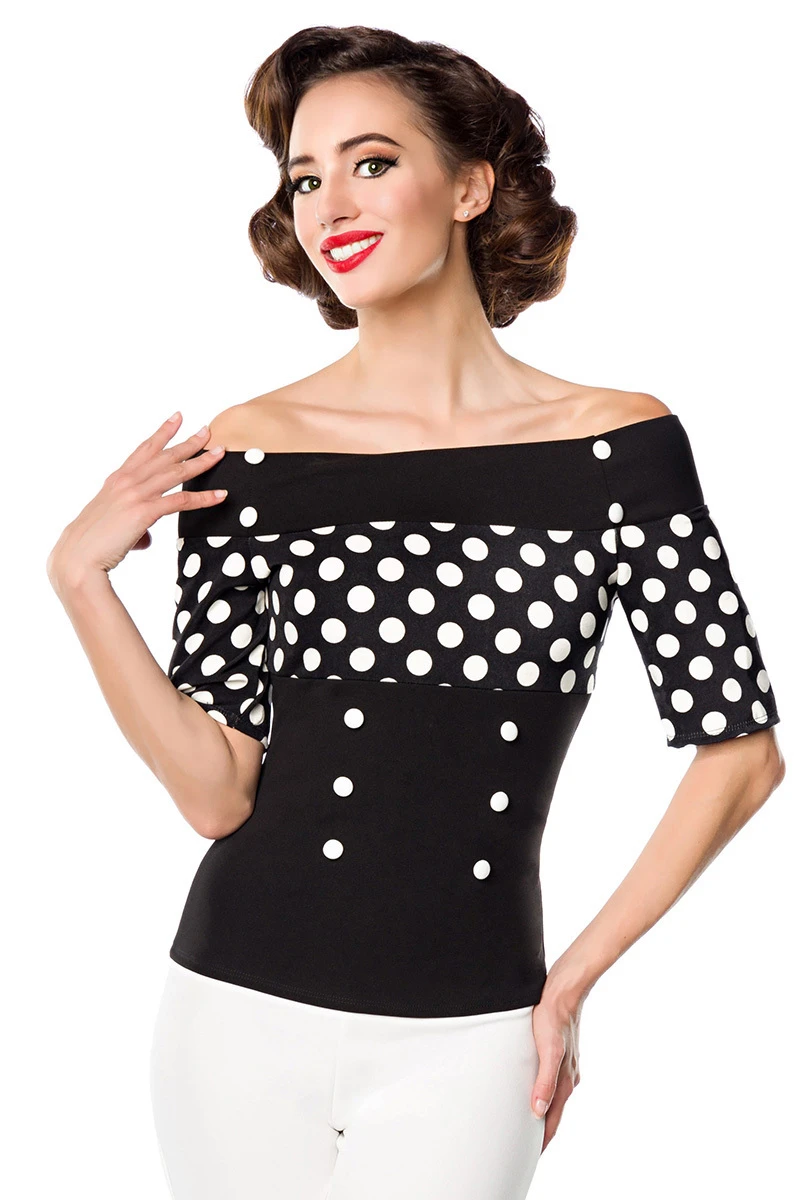 Jersey-Bluse mit dekorativen Stoffknöpfen Jersey-Bluse mit dekorativen Stoffknöpfen