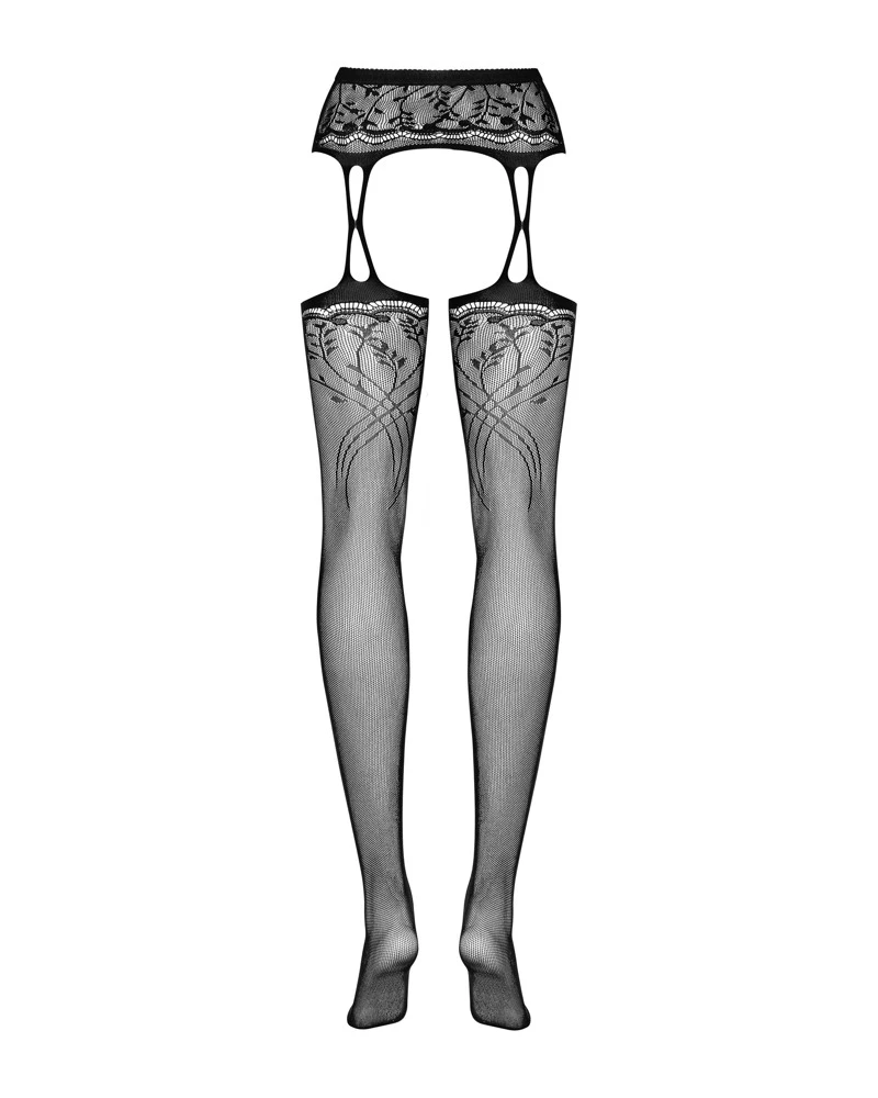 Obsessive Strumfgürtel zart verziert mit floralem Motiv und einer elastischen, nicht enganliegenden Taille. Mit offenem Schritt für verführerische Momente.