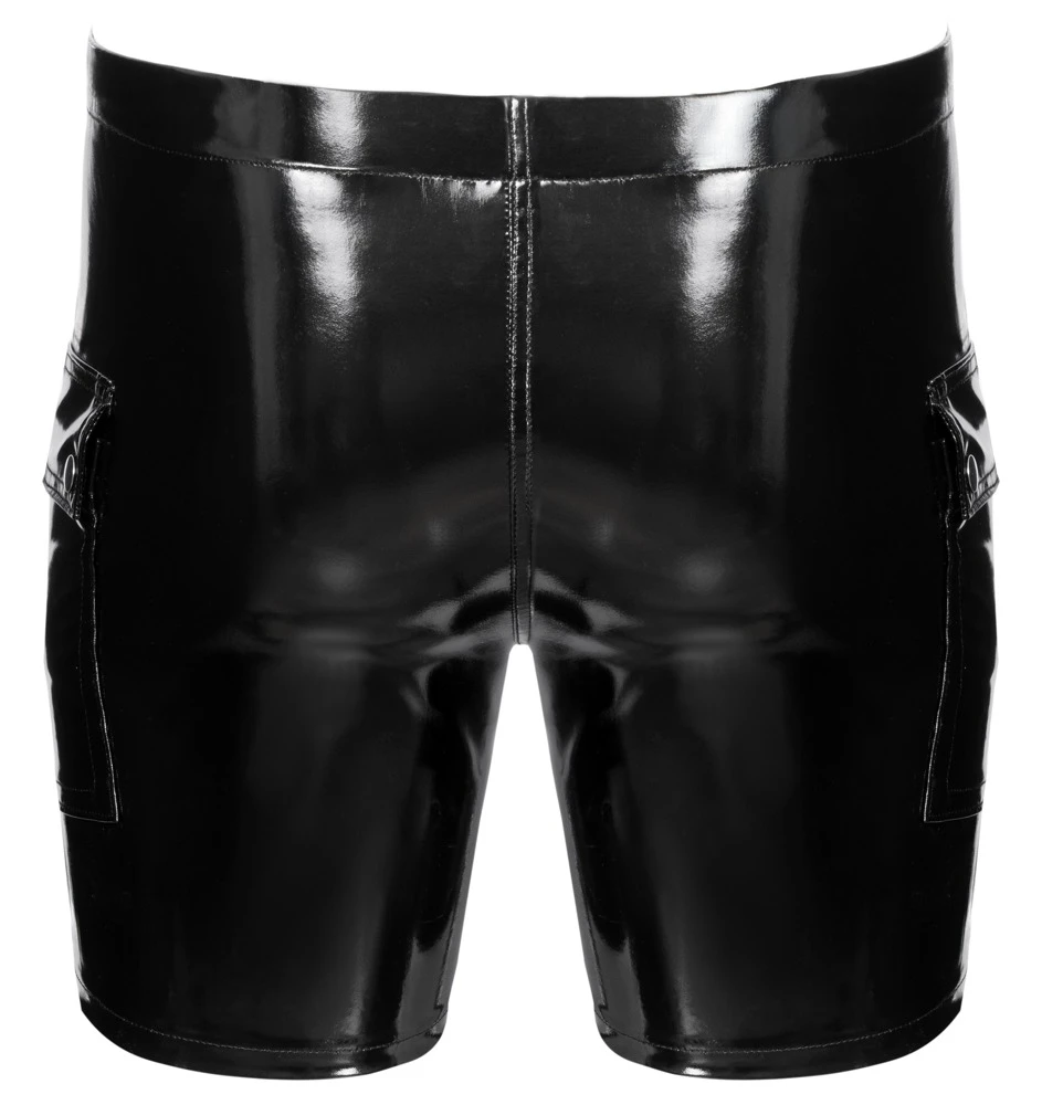 Provokante Wetlook-Shorts in glänzendem Lack mit sexy Cut, leichtem Stretch und markantem Reißverschluss für dominante Auftritte