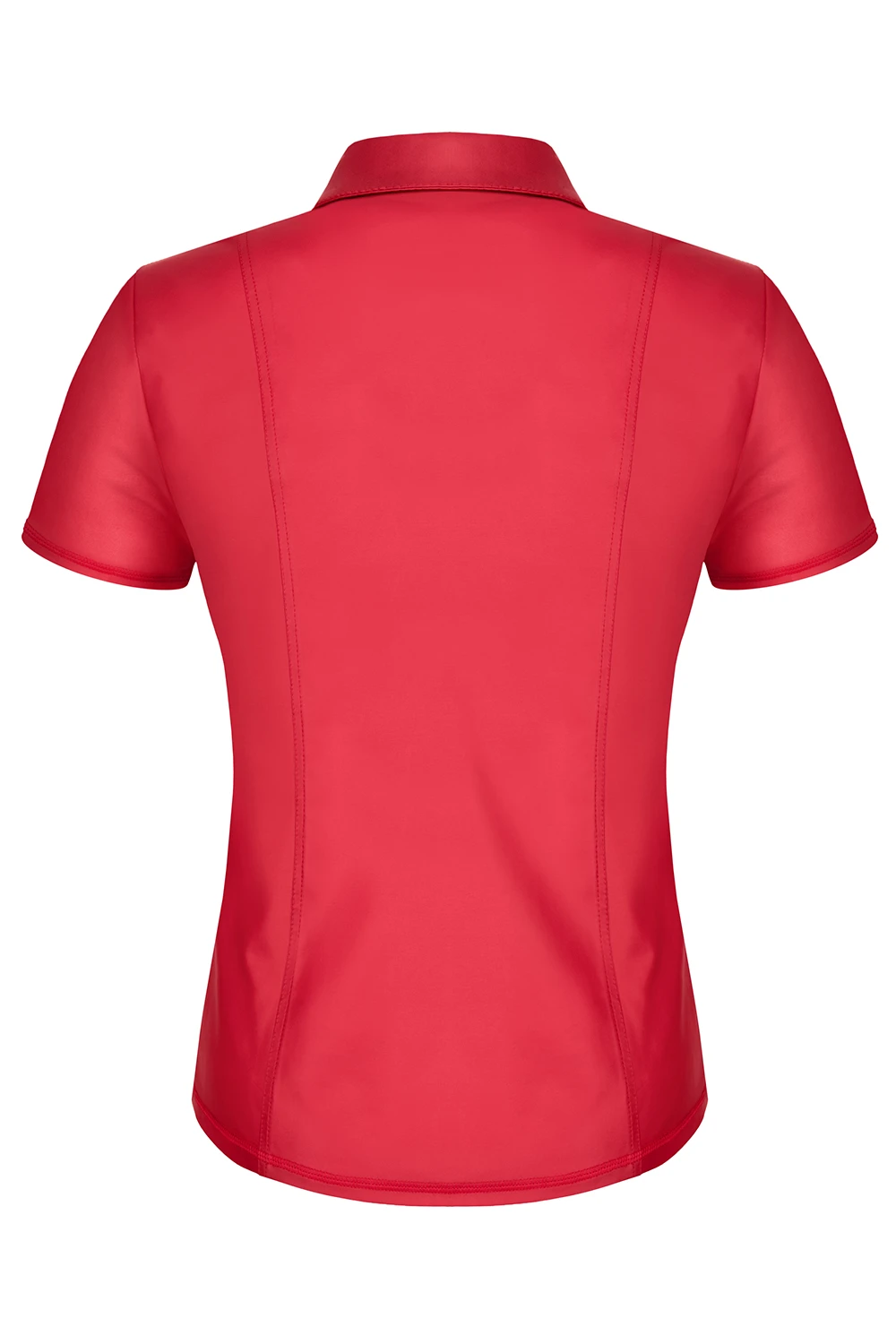 Herren T-Shirt RMMauricio001 rot im matten Wetlook mit Stehkragen, markantem schwarzen Reißverschluss und figurbetonender Slim-Fit Form