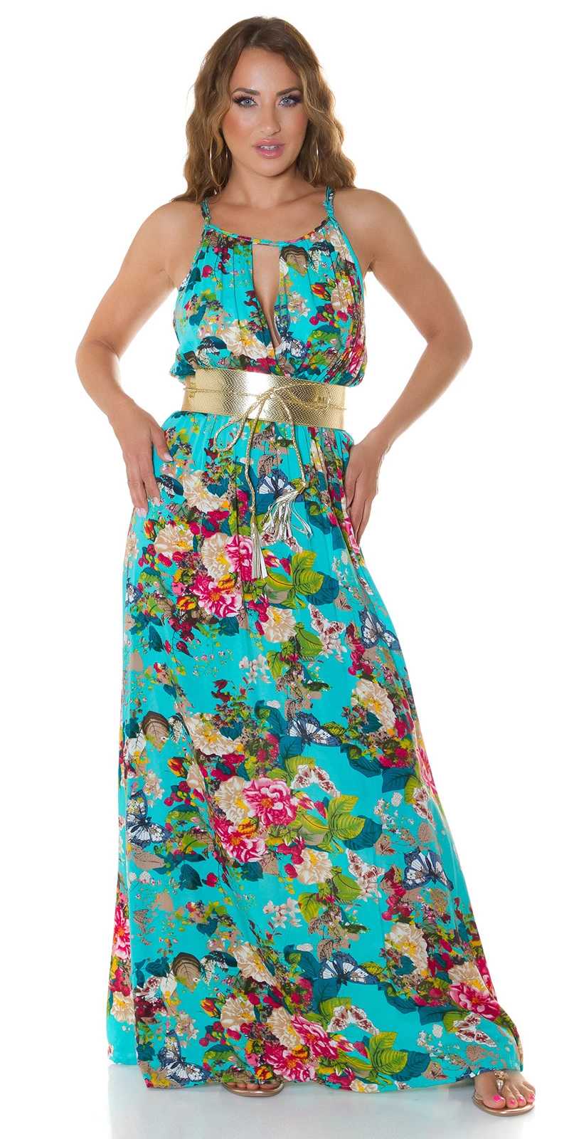 Summer Printed Rundhals Maxi Träger Viskose Kleid mit hot Cutout Summer Printed Rundhals Maxi Träger Viskose Kleid mit hot Cutout