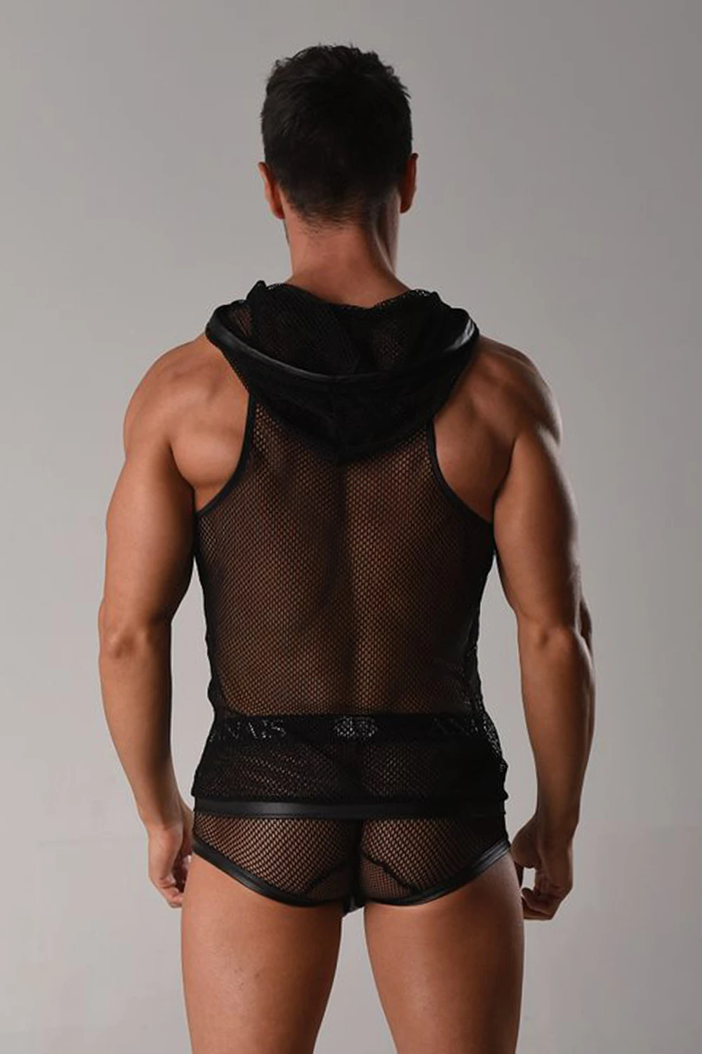 Herren Kapuzen-Netz-Shirt 054992.Stylischer Herren Hoodie mit hochelastischem Netzmaterial und elegantem Wetlook für Komfort und Bewegungsfreiheit