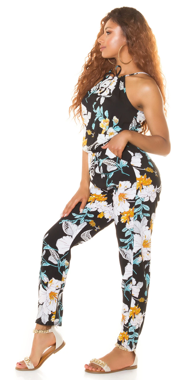 Flower Printed Sommer Maxi Cotton Träger Jumpsuit Flower Printed Sommer Maxi Cotton Träger Jumpsuit