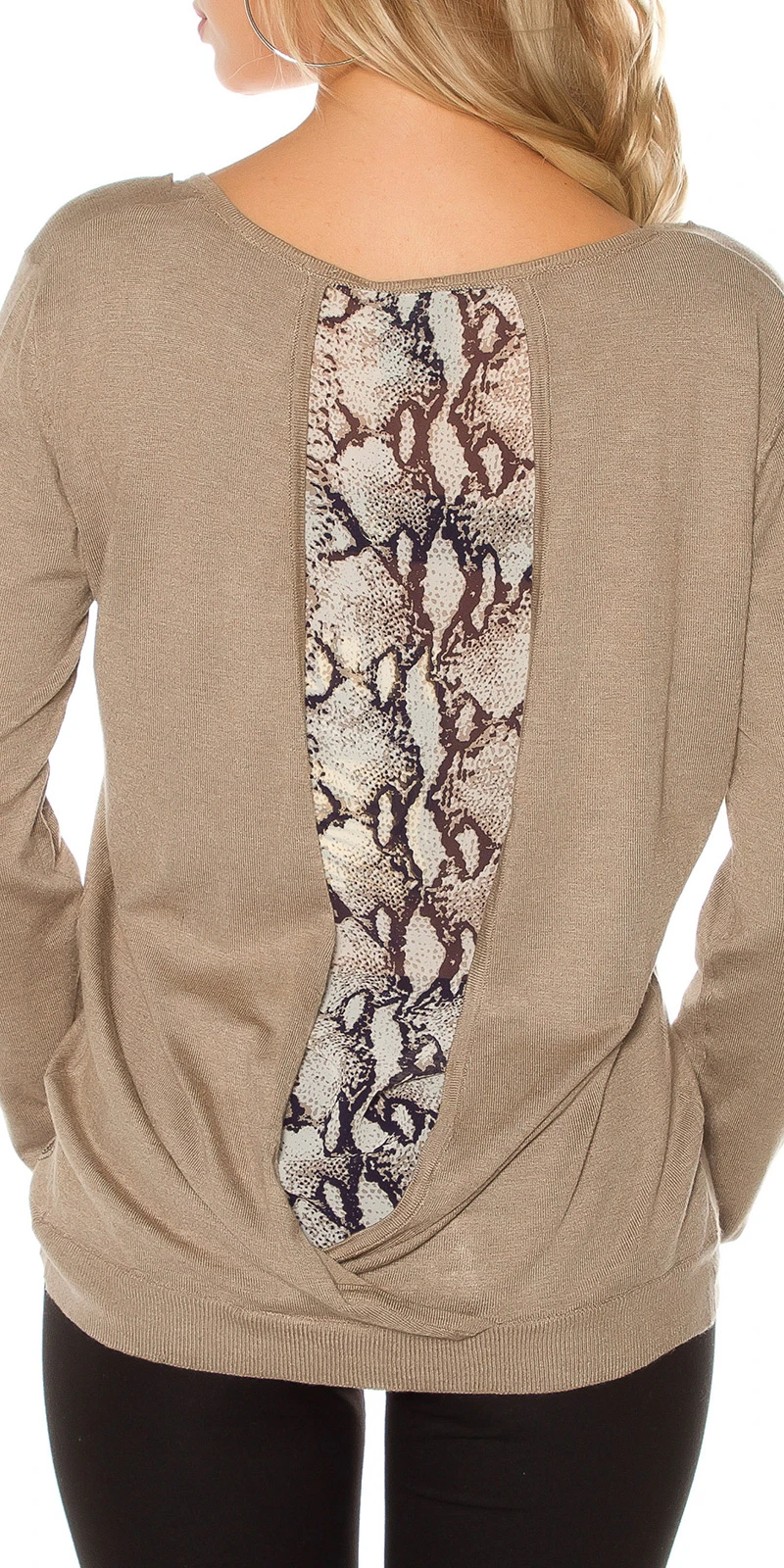 V-Neck Under-/Over-Look Feinstrick Pullover mit Animal-Touch