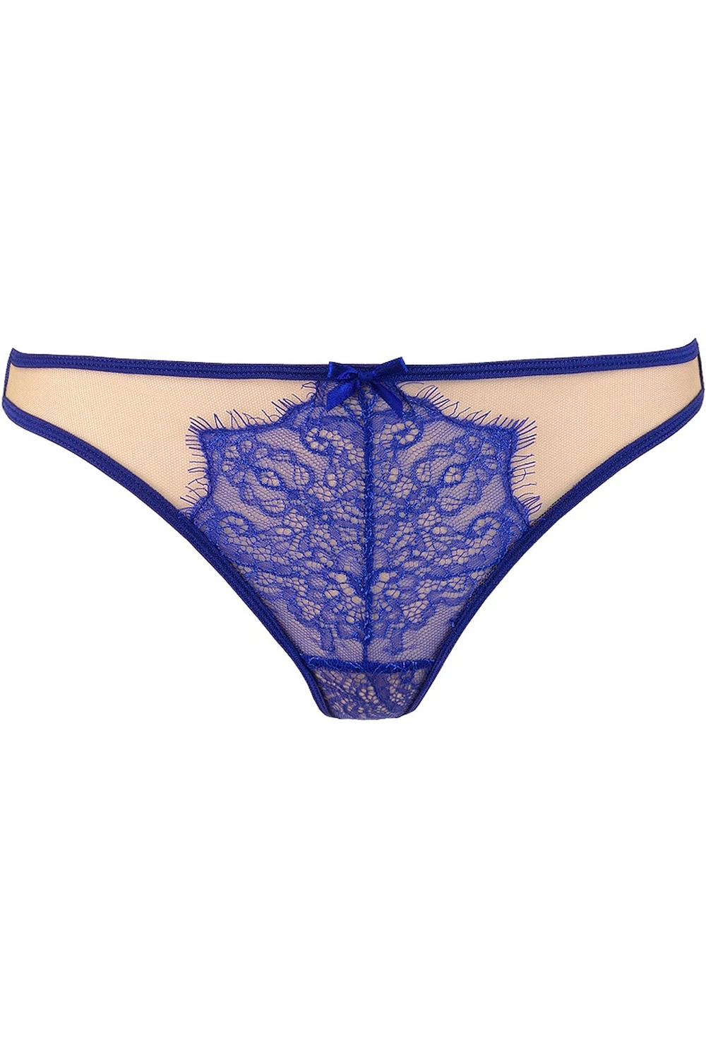 Axami Riemchen String aus beigen Tüll mit blauen Blütenspitze Axami Riemchen String aus beigen Tüll mit blauen Blütenspitze