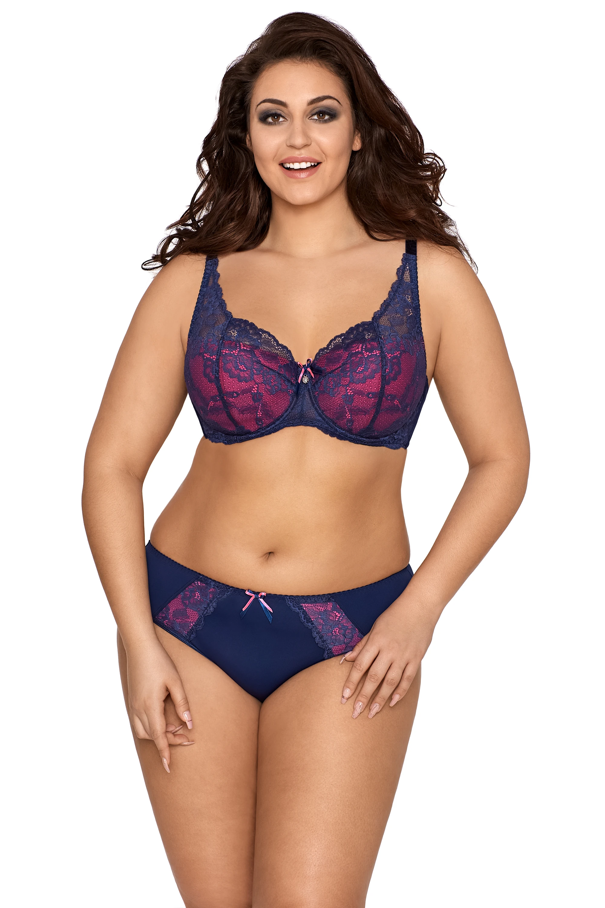 Axami charmanter Push Up BH mit pinker Schale und blauer Spitze