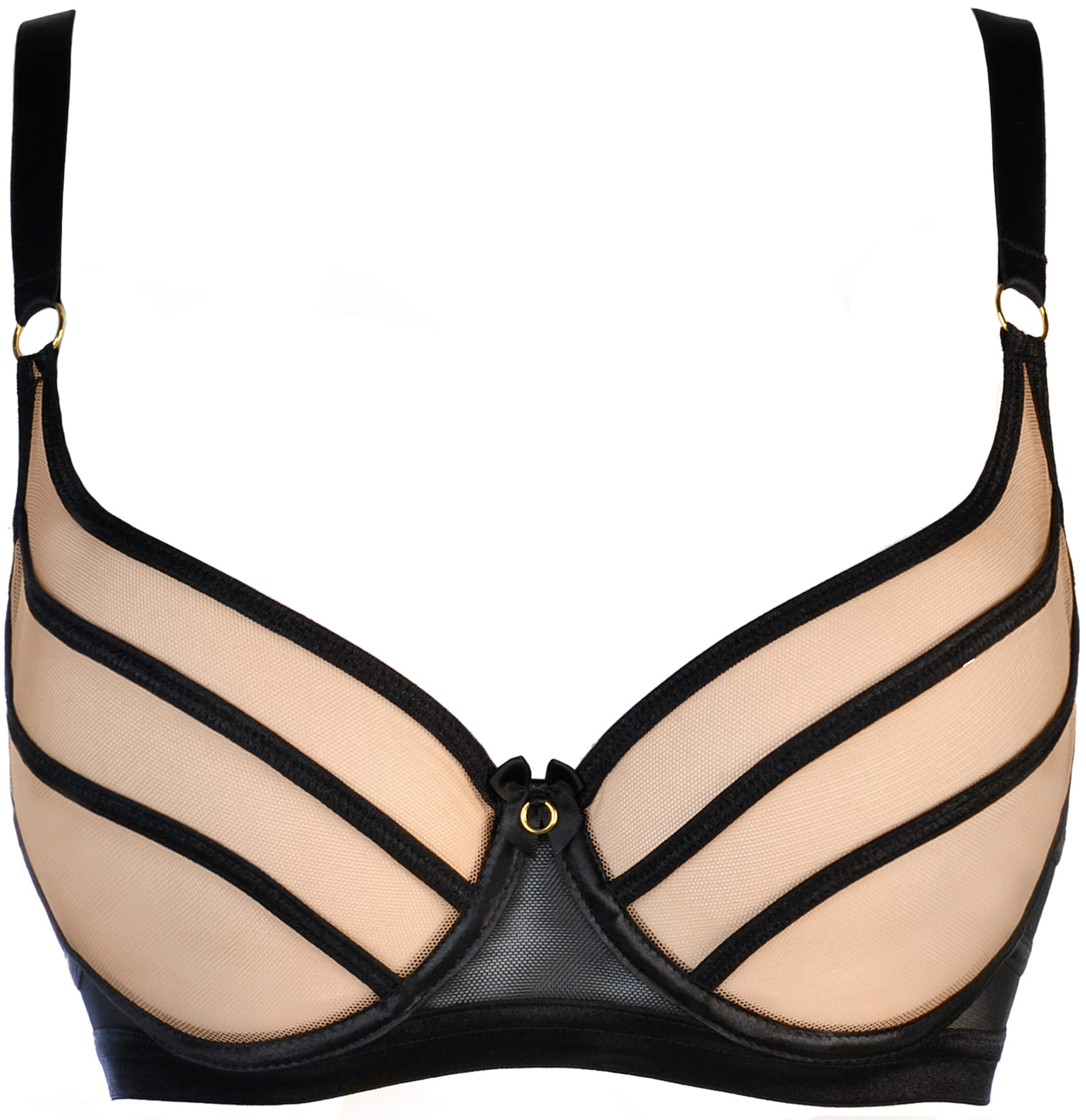Axami Stylischer BH mit halbtransparenten Cups, schwarzem Linienmuster und goldenen Details für ein aufregend modernes Dekolleté