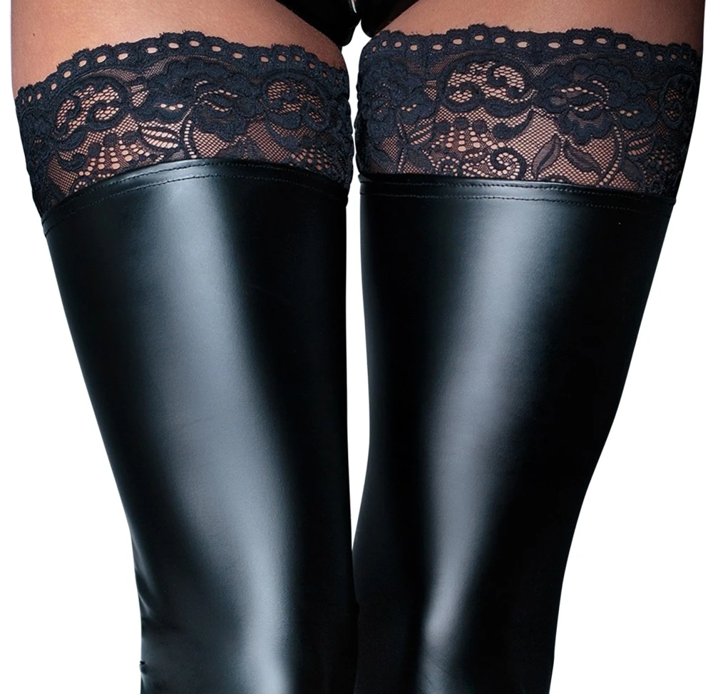 Overknees im elastischen Mattlook mit rutschfestem Spitzenabschluss und silikonverstärktem Halt für sinnlich betonte Beine von Noir Handmande