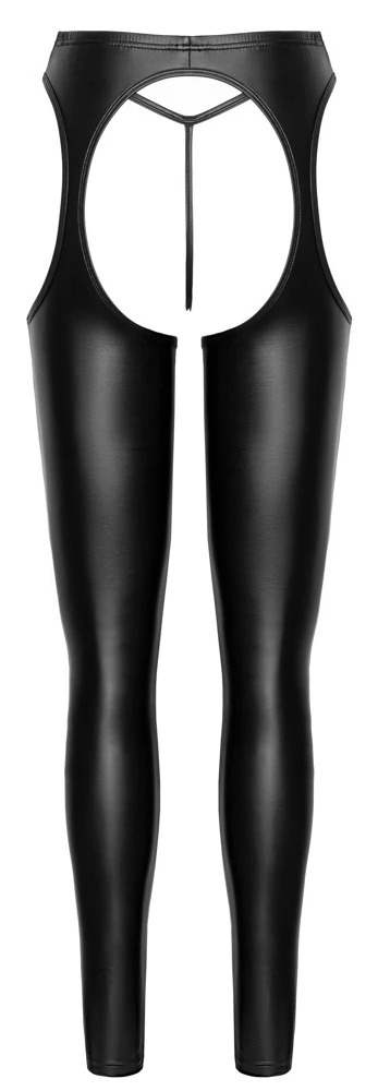 Cottelli Chaps und String im Set im schwarzen Mattlook mit engem Bein, seitlichen Cut-outs, komplett ouvert und po-frei für aufregende Nächte