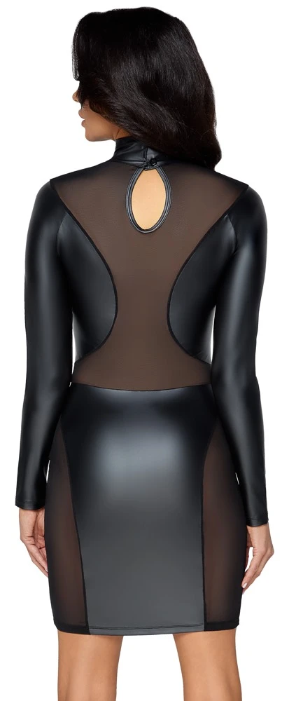 Cottelli PARTY Kleid Langarm mit Mattlook und Powernet Einsätzen hoher Kragen
