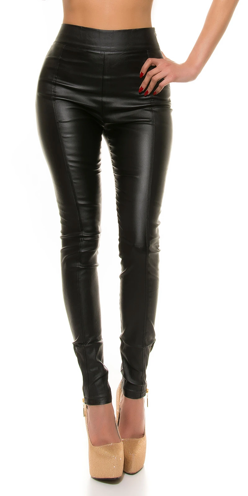 Highwaist-Hose in Leder-Optik mit Zipper