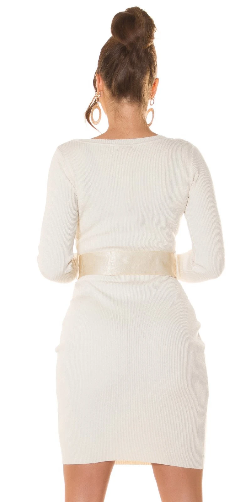 Casual Langarm Rippstrick Minikleid mit Gürtel Casual Langarm Rippstrick Minikleid mit Gürtel