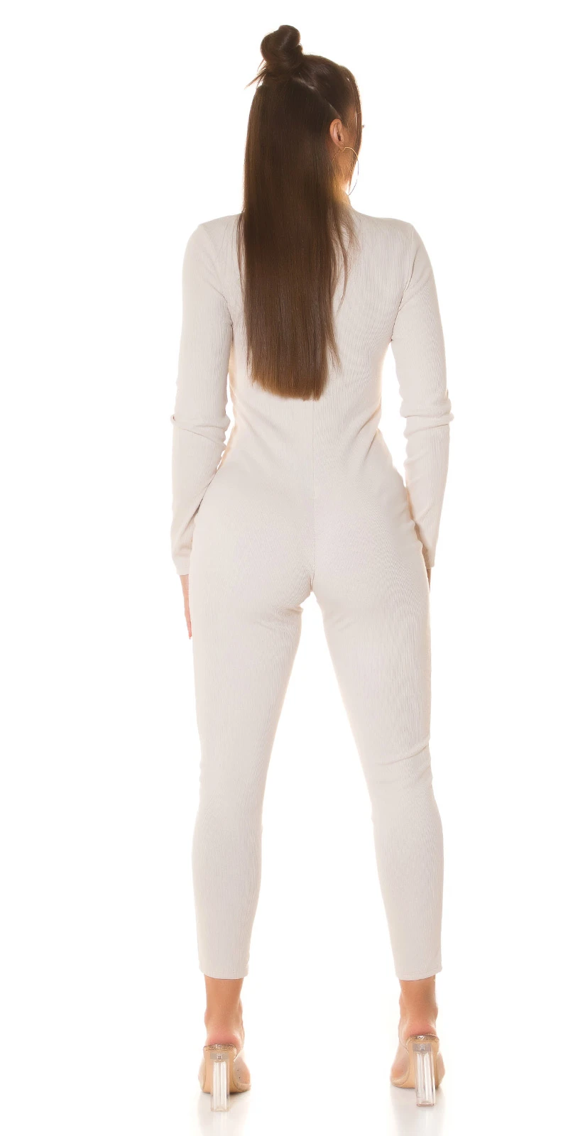 Uni Langarm Turtel Neck Maxi Jumpsuit mit Zipper