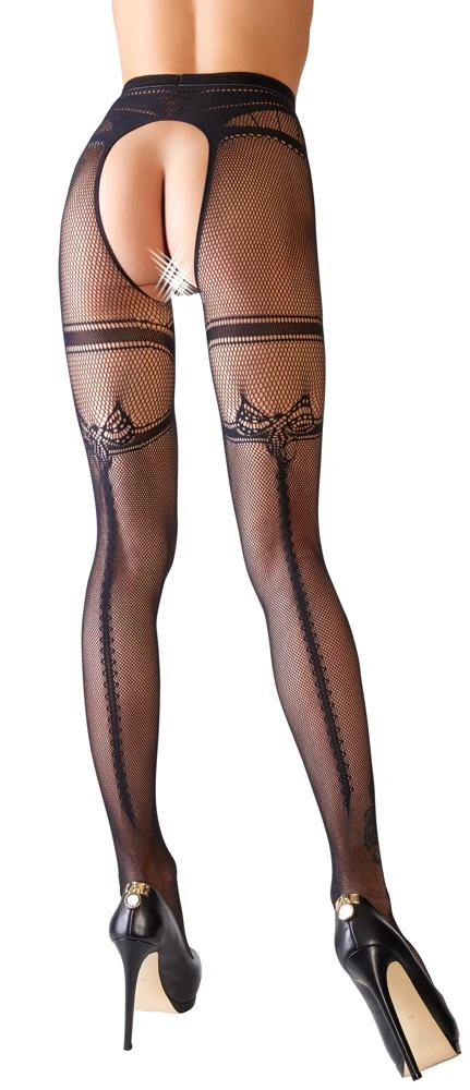 Cottelli Verführerische Eleganz: Die Ouvert-Netzstrumpfhose mit eingewebtem Strumpfband und Ziernaht