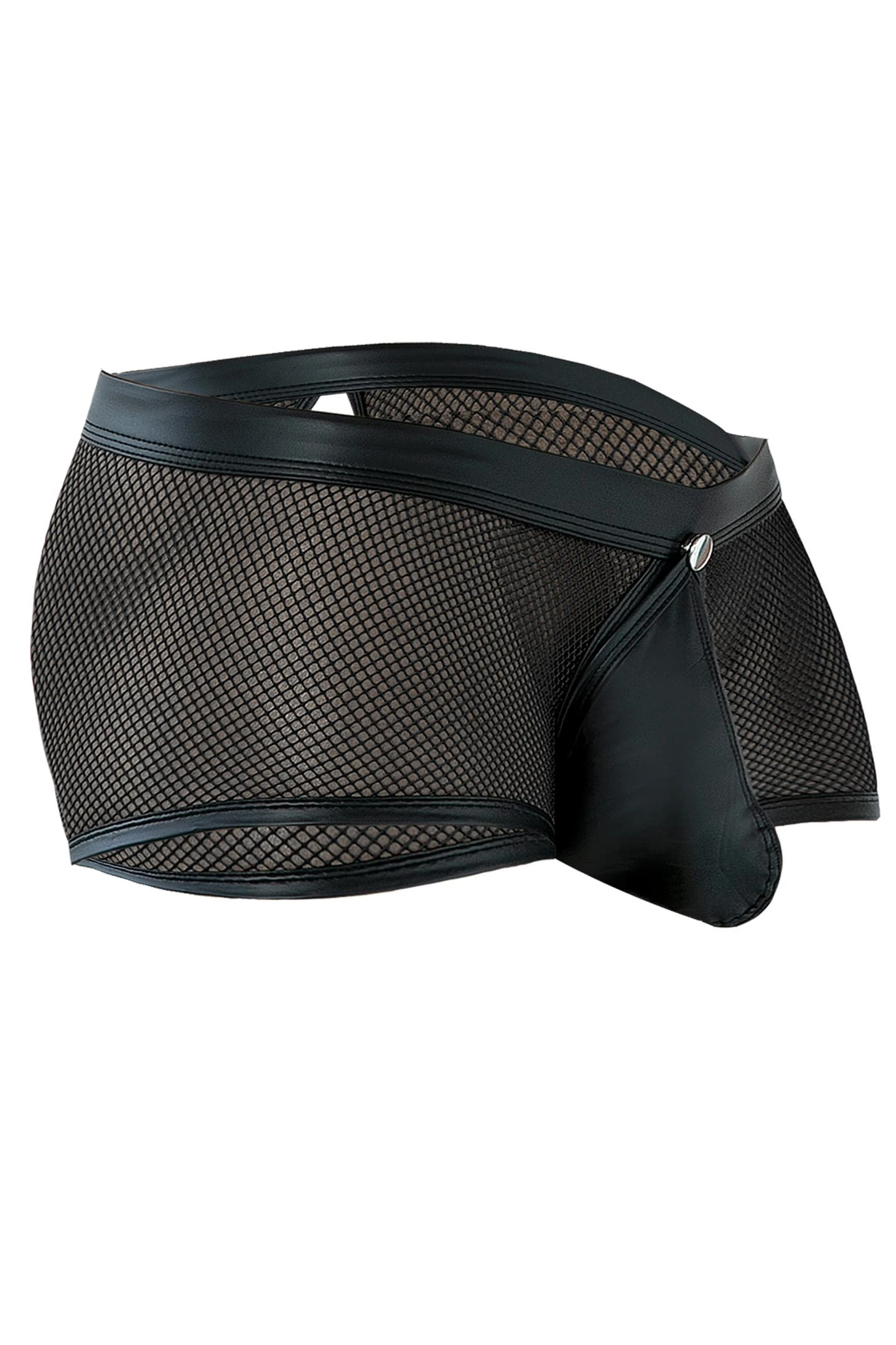 CUT4MEN Schwarzer Trunk Shorts aus Netz und glattem Material mit abnehmbarem Suspensorium und gummiertem Frontlogo