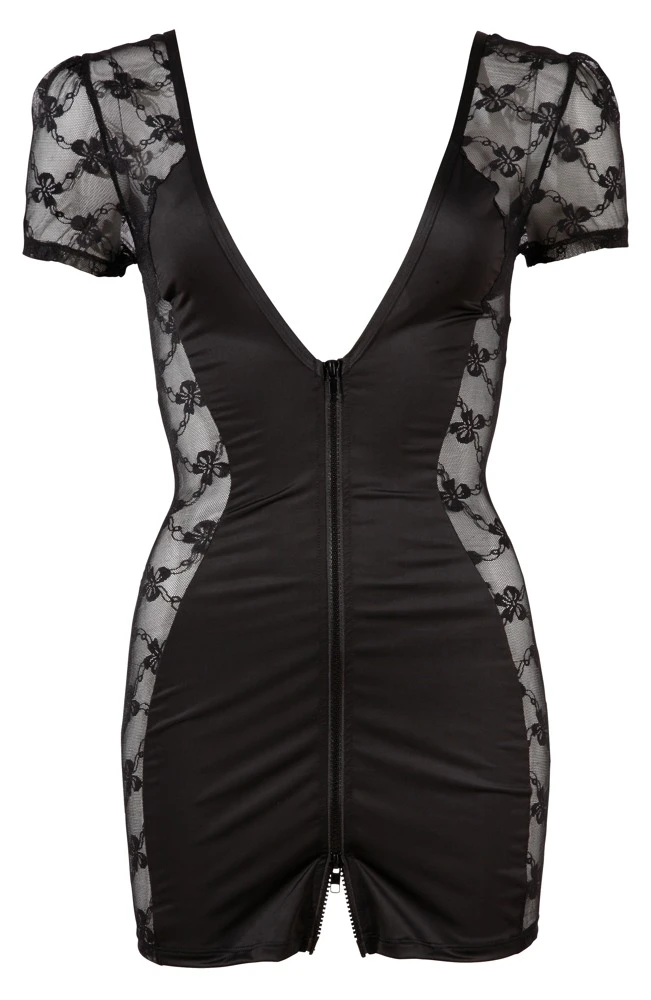 Cottelli PARTY Minikleid Kurzarm 2 Wege Zipper und Spitzen Einsätze