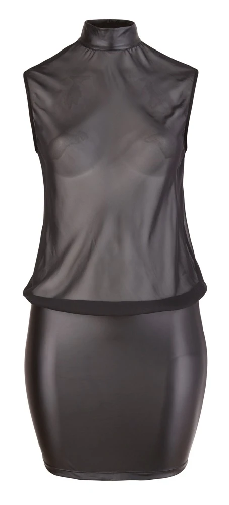 Cottelli elegantes ärmelloses Minikleid mit Transparentem Oberteil und Stehkragen, transparent schwarz-Sexy Dessous Kleid