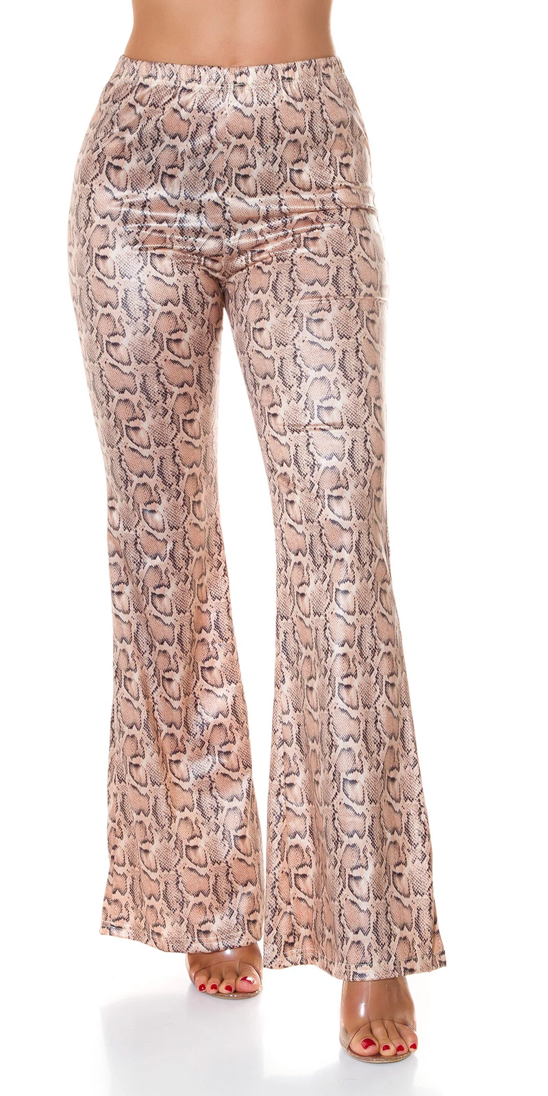 High Waist Animal Printed Wet Look Leggings mit Schlag High Waist Animal Printed Wet Look Leggings mit Schlag