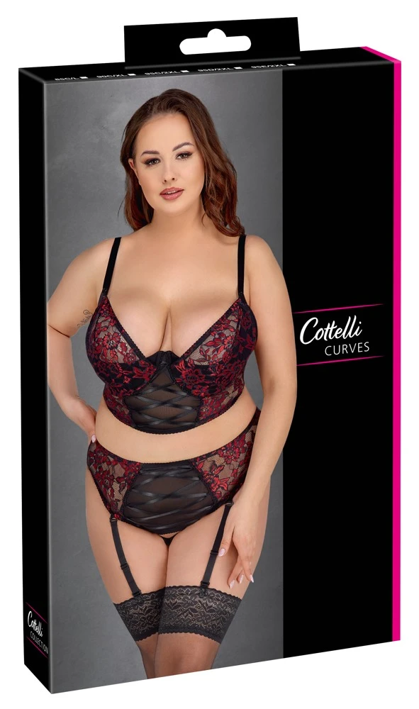 Cottelli Verführerisches Dessous-Set mit Spitze und Satin-Zierschnürungen Cottelli Verführerisches Dessous-Set mit Spitze und Satin-Zierschnürungen