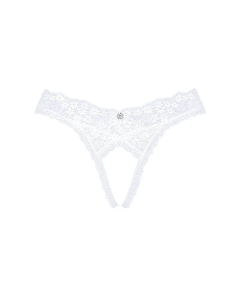 Obsessive weißer String ouvert Heavenlly aus weicher elastischer Spitze. Im Schritt einladend offen.  Elastisch & weich für hohen Tragekomfort.