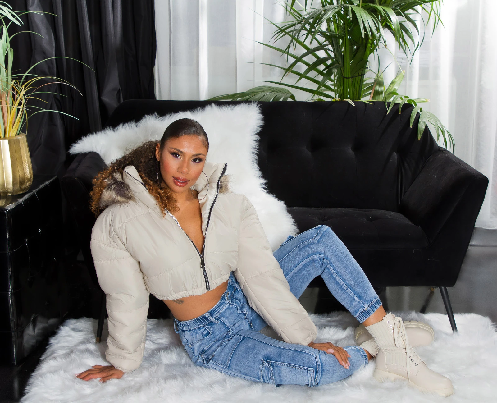 Acid Washed Cargo Röhren Jeans im High Waist-Style Acid Washed Cargo Röhren Jeans im High Waist-Style