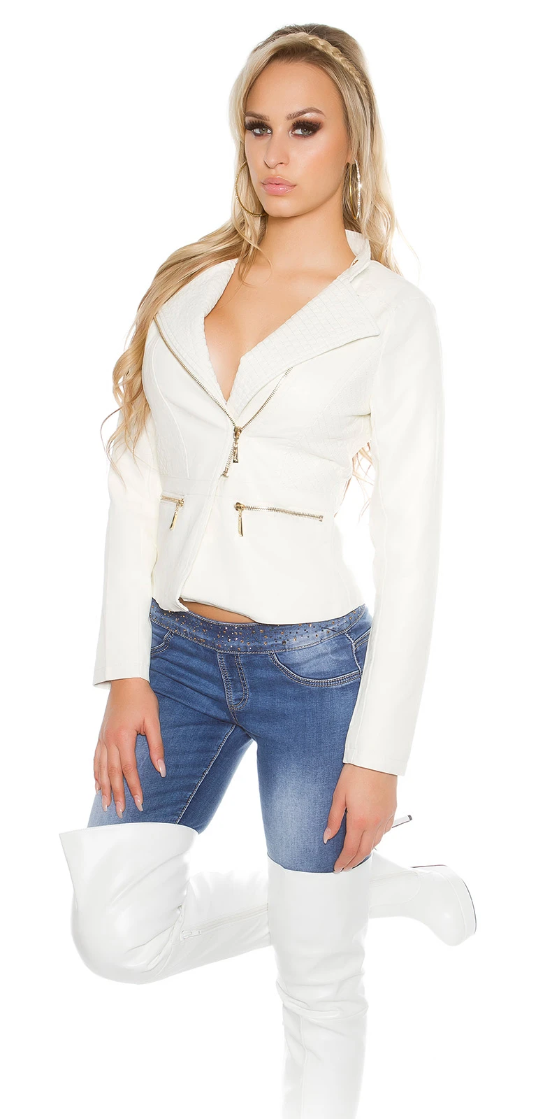 Kunstleder Biker Jacke mit schrägem Zipper Kunstleder Biker Jacke mit schrägem Zipper