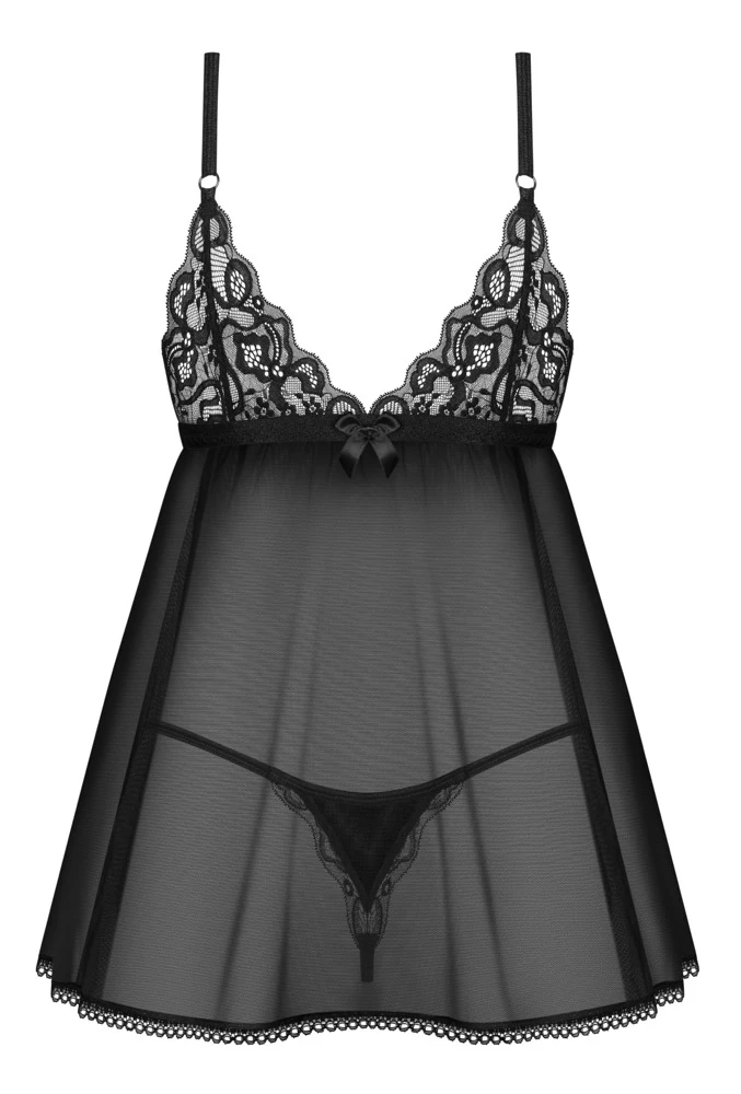 Obsessive Blomentis Nachwäsche Unterwäsche, Sexy Lingerie mit Babydoll und String schwarz, aufregend transparent Obsessive Blomentis Nachwäsche Unterwäsche, Sexy Lingerie mit Babydoll und String schwarz, aufregend transparent