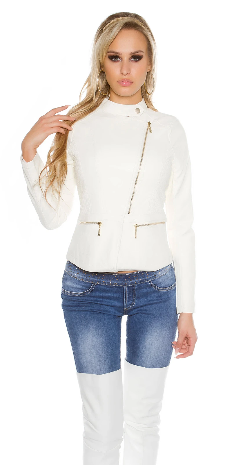 Kunstleder Biker Jacke mit schrägem Zipper