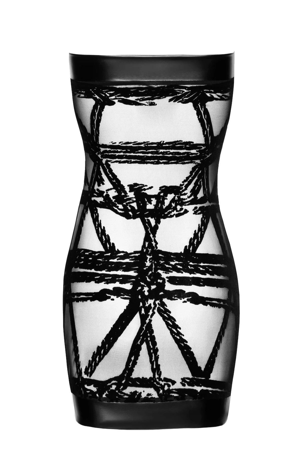 Off-Shoulder Minikleid Bondesque Kinky aus elastischem Tüll mit Shibari-Flock und breiten Wetlook-Bündchen – gewagt, figurbetont und stilvoll für selbstbewusste Auftritte von Noir Handmade F359