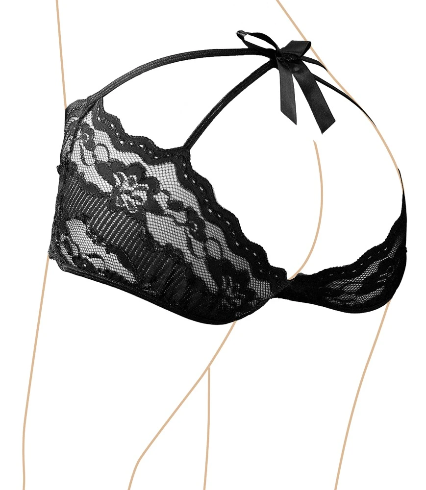 Cottelli LINGERIE Panty schwarz fast offenem Po mit Schleife aus elastischer Spitze