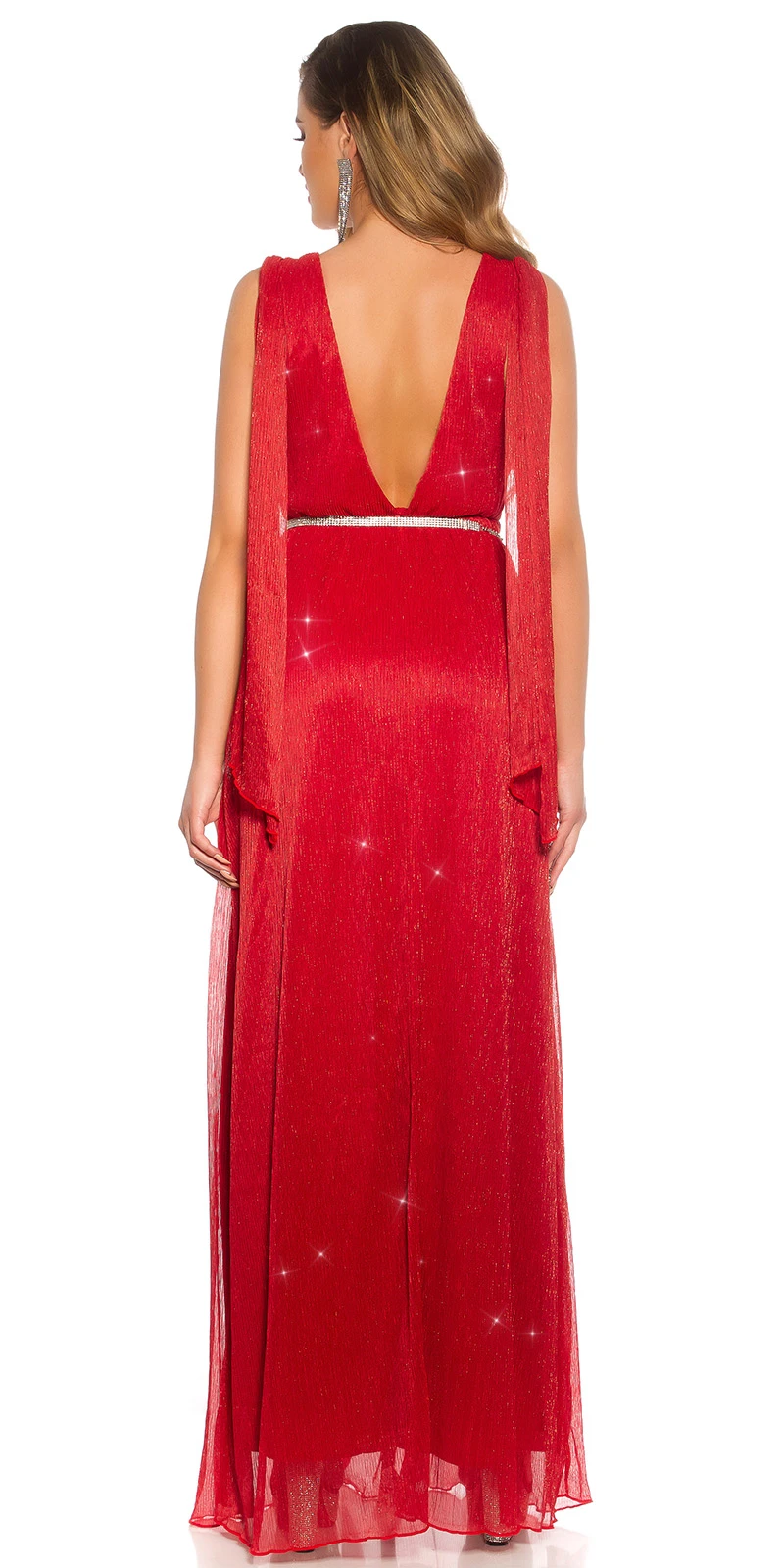 Doppel V-Neck Glitter Silvester Maxi Cocktail Kleid mit Deko Schleppen Doppel V-Neck Glitter Silvester Maxi Cocktail Kleid mit Deko Schleppen
