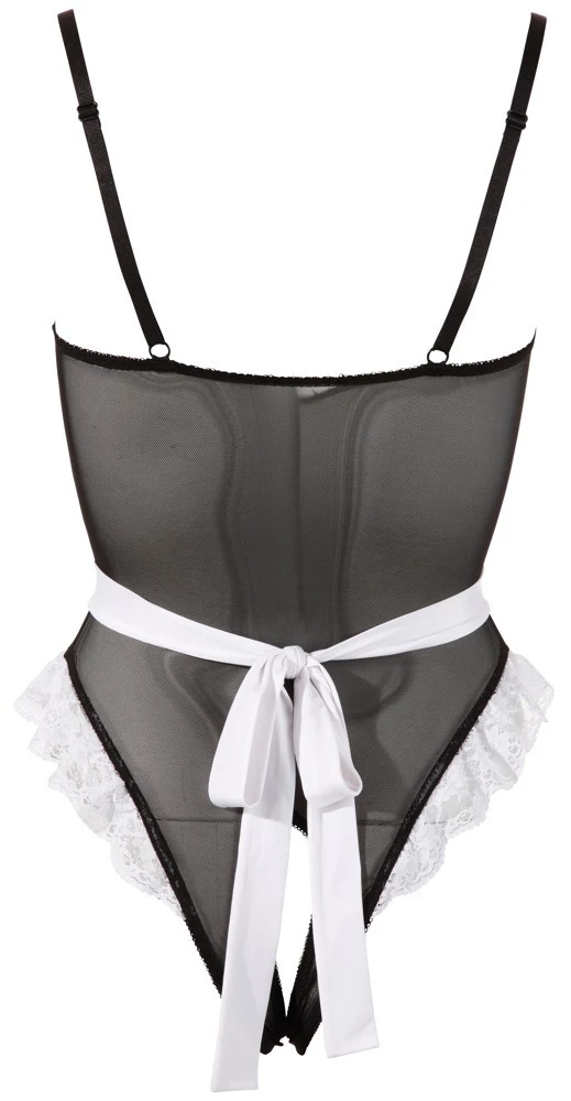 Cottelli COSTUMES Servierbody Kellnerinnen-Kostüm, Ouvert Body aus Powernet, Halsband