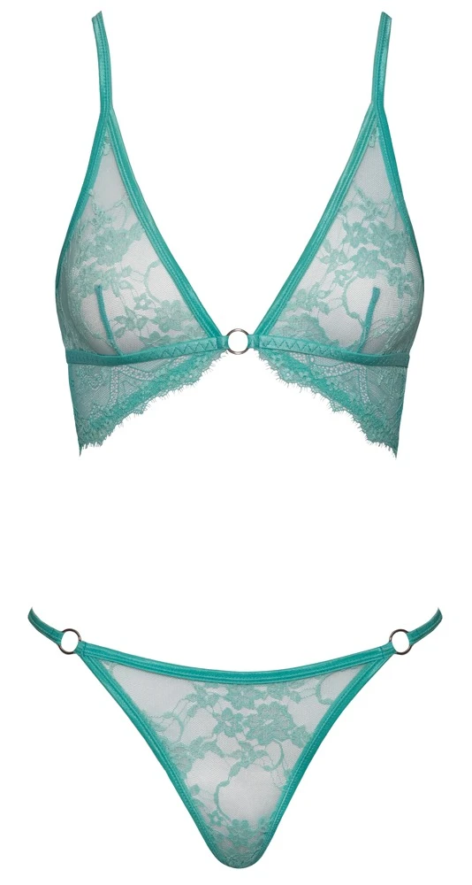 Verführerische Leichtigkeit in Mint: Zartes BH- und Slip-Set aus Blüten- und Wimpernspitze mit gekreuzten Trägern für himmlischen Komfor, Fantasy by Cottelli